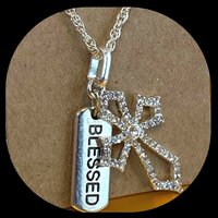 Inspiration message sparkly silver cross pendant with Silver chain