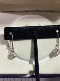 Sterling silver crystal Golf ball pave pendant and dangling earrings gift set