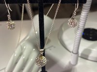 Sterling silver crystal Golf ball pave pendant and dangling earrings gift set