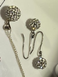 Sterling silver crystal Golf ball pave pendant and dangling earrings gift set