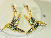 Gold and blue enameled Butler signed Fifth Avenue Collection Hummingbirds dangling earrings