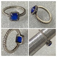 Authentic Pandora blue sapphire square clear zirconia halo ring