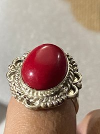 Large 925 Oval Red coral Art Nouveau statement ring