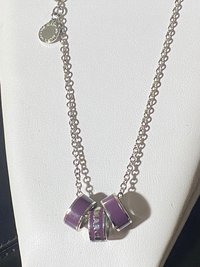 Marc By Marc Jacob - Purple metal ring as pendants on a long silver tone chain necklace