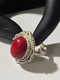 Large 925 Oval Red coral Art Nouveau statement ring