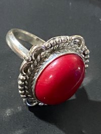 Large 925 Oval Red coral Art Nouveau statement ring