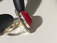 Large 925 Oval Red coral Art Nouveau statement ring