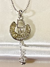 925 CD Dior Signed Pendant on Dainty Ball Chain Necklace