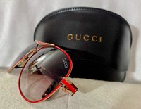Vintage Red Aviators Designer Sunglasses and Leather Case