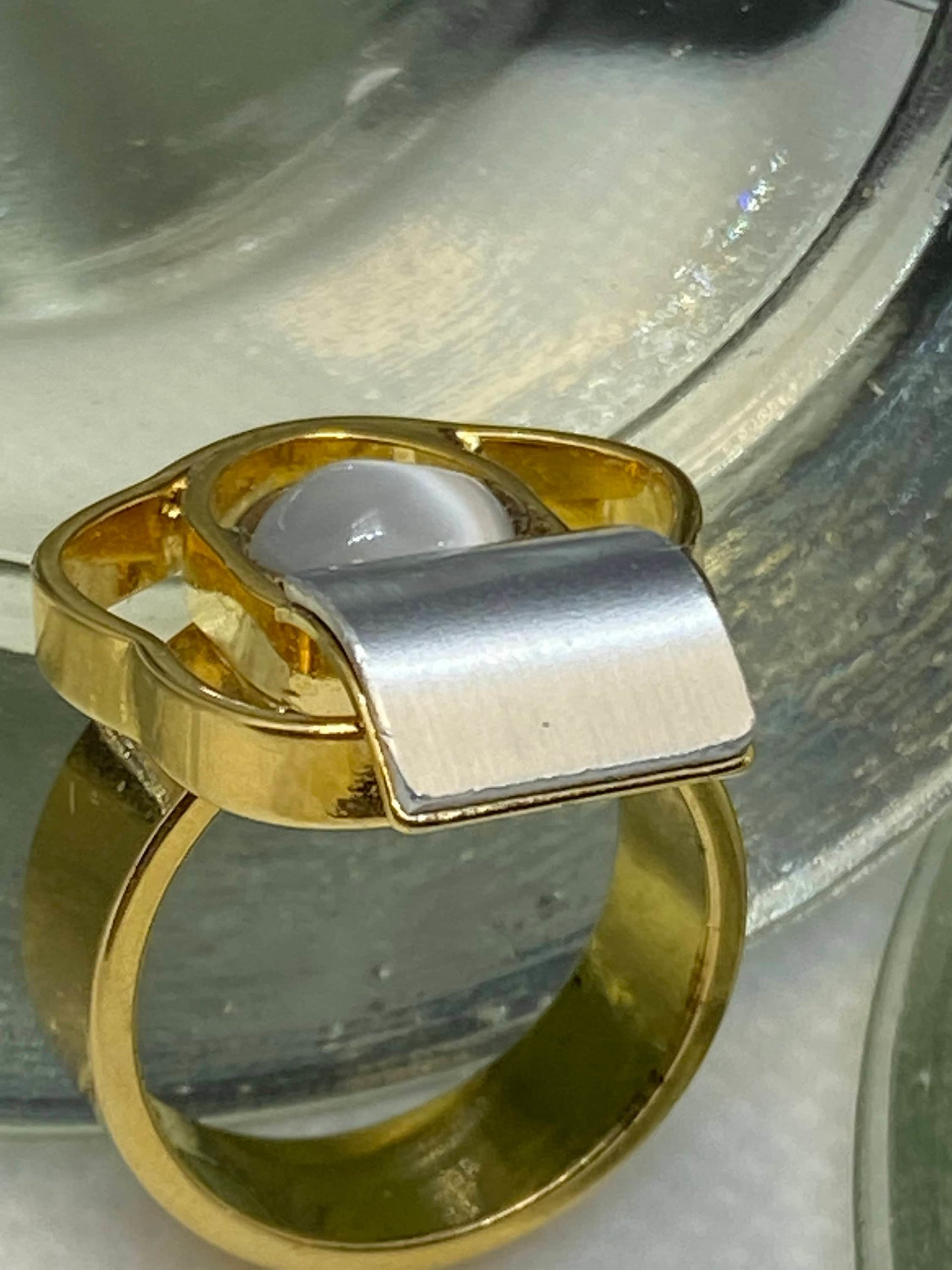 Gold Tone Abstract Geometric POLY stamped ring