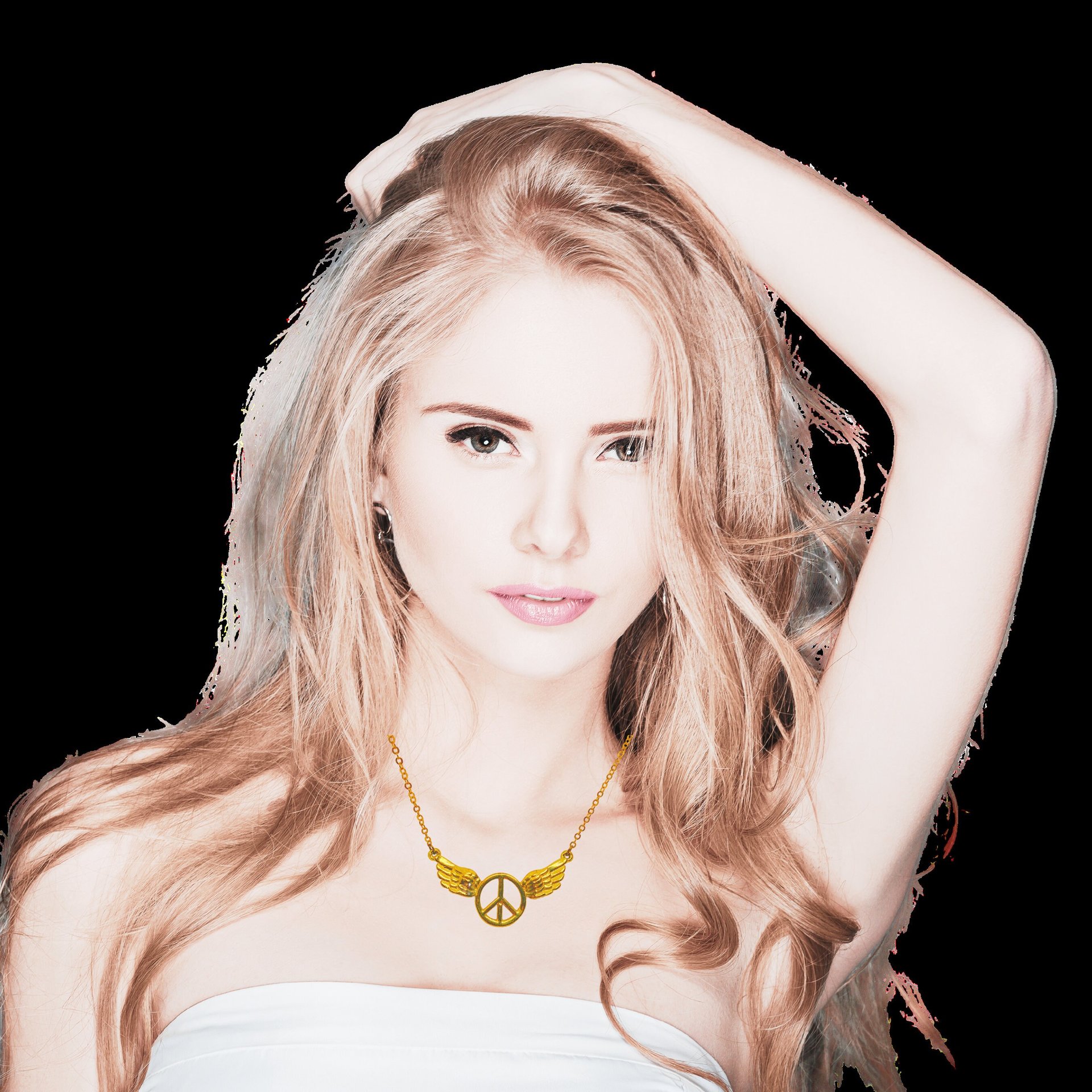 Gold Toned Wings Peace Sign Necklace