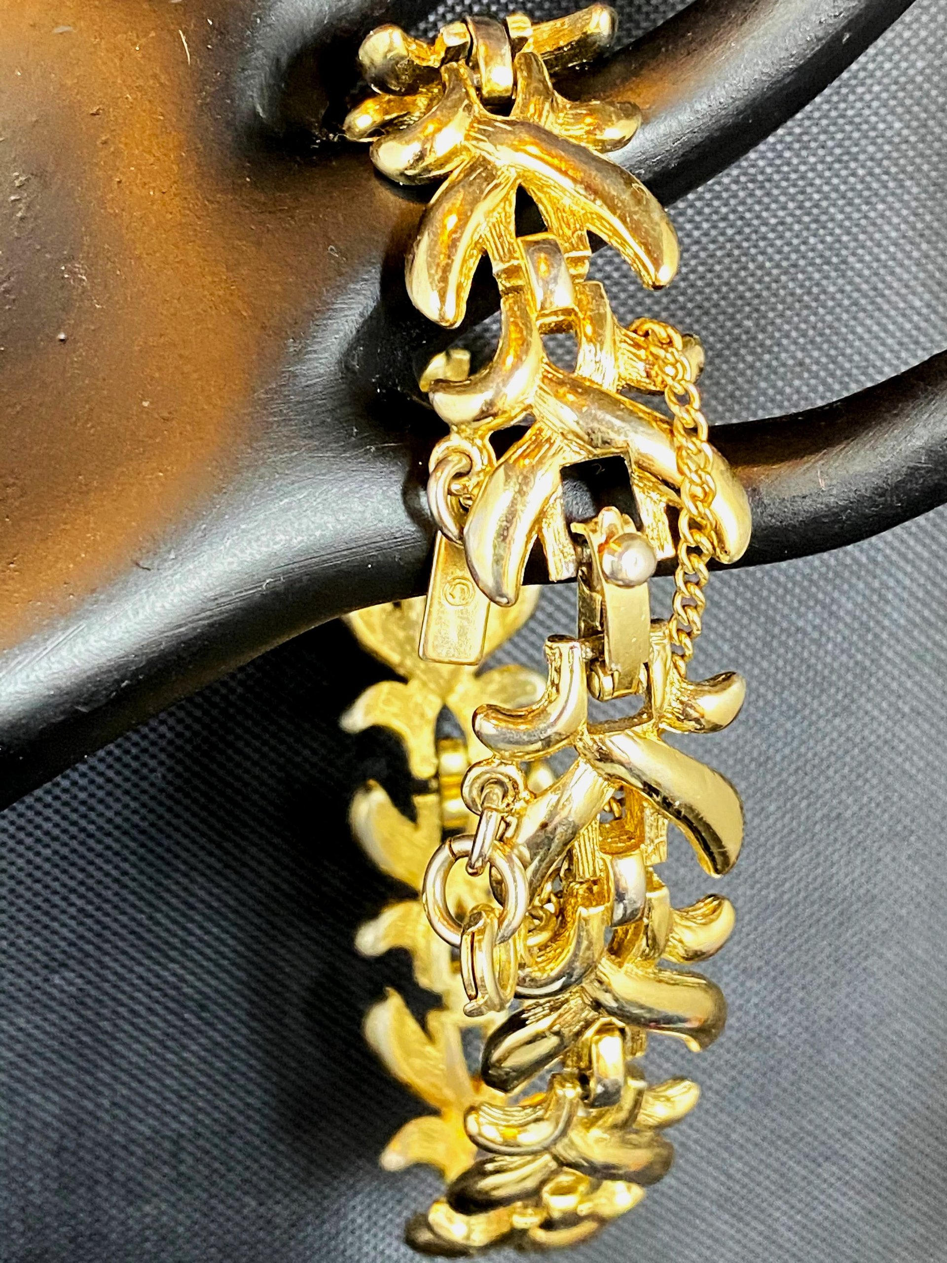 Vintage Signed Monet Gold Tone Metal Bracelet
