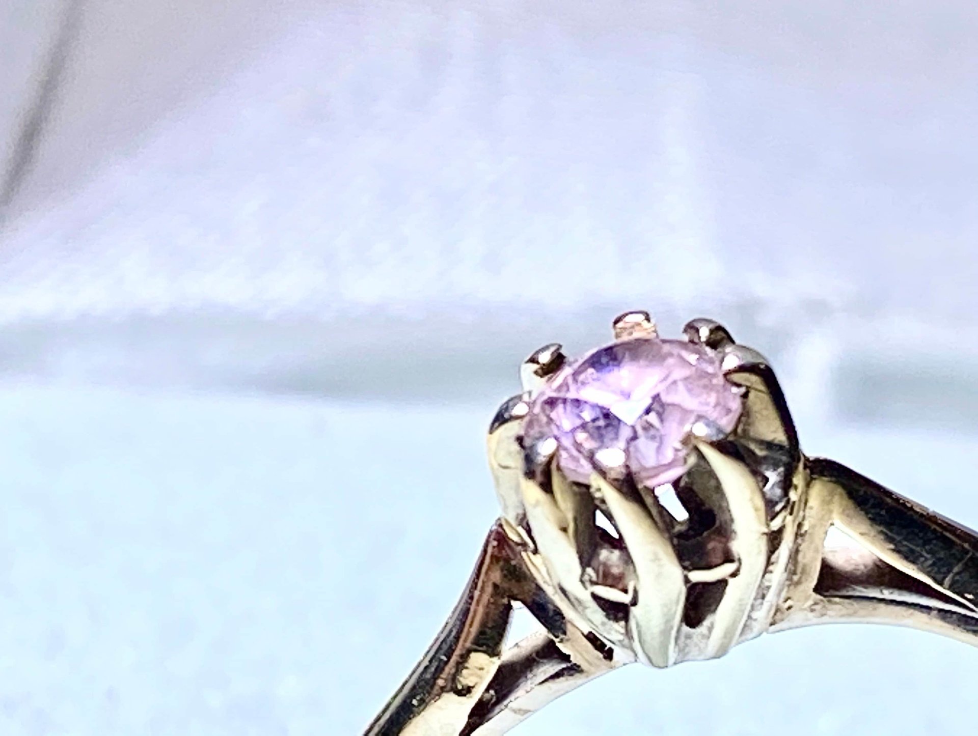 Vintage ArtCarved 14k white gold pink solitaire ring.