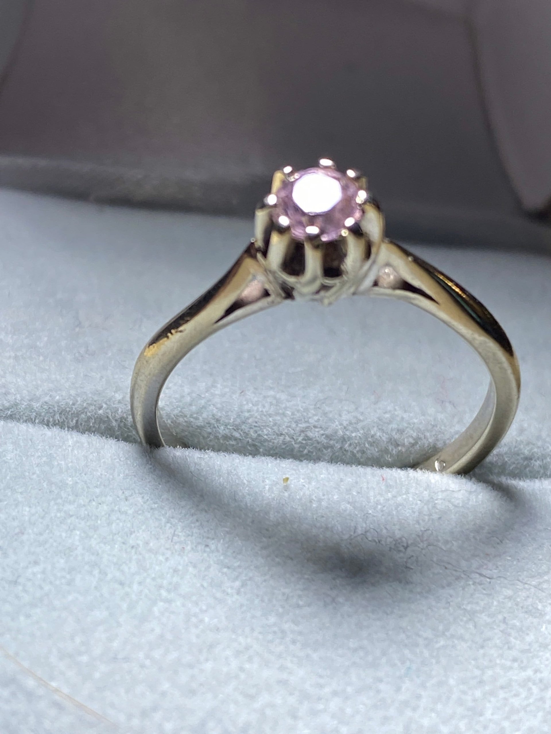 Vintage ArtCarved 14k white gold pink solitaire ring.
