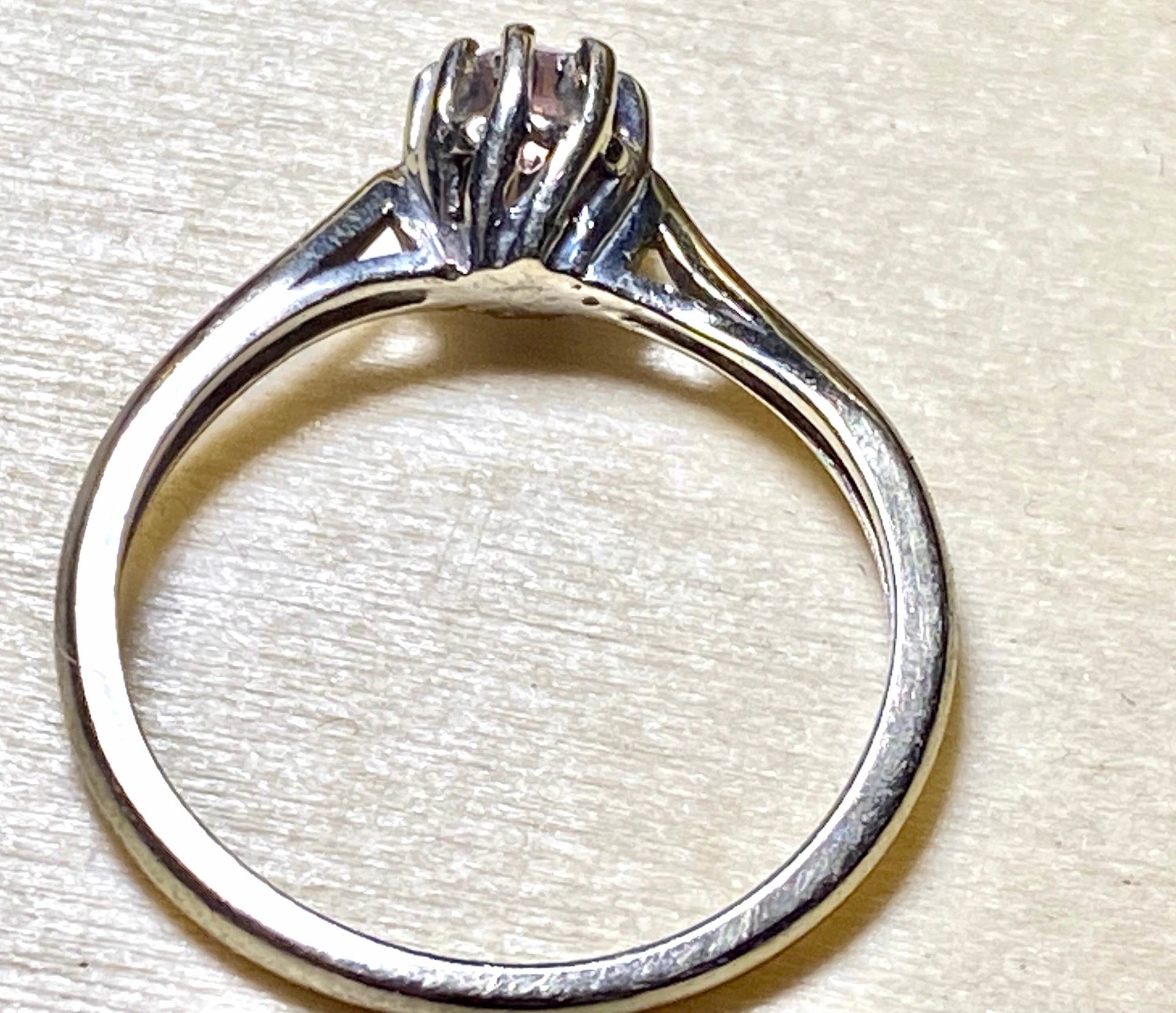 Vintage ArtCarved 14k white gold pink solitaire ring.