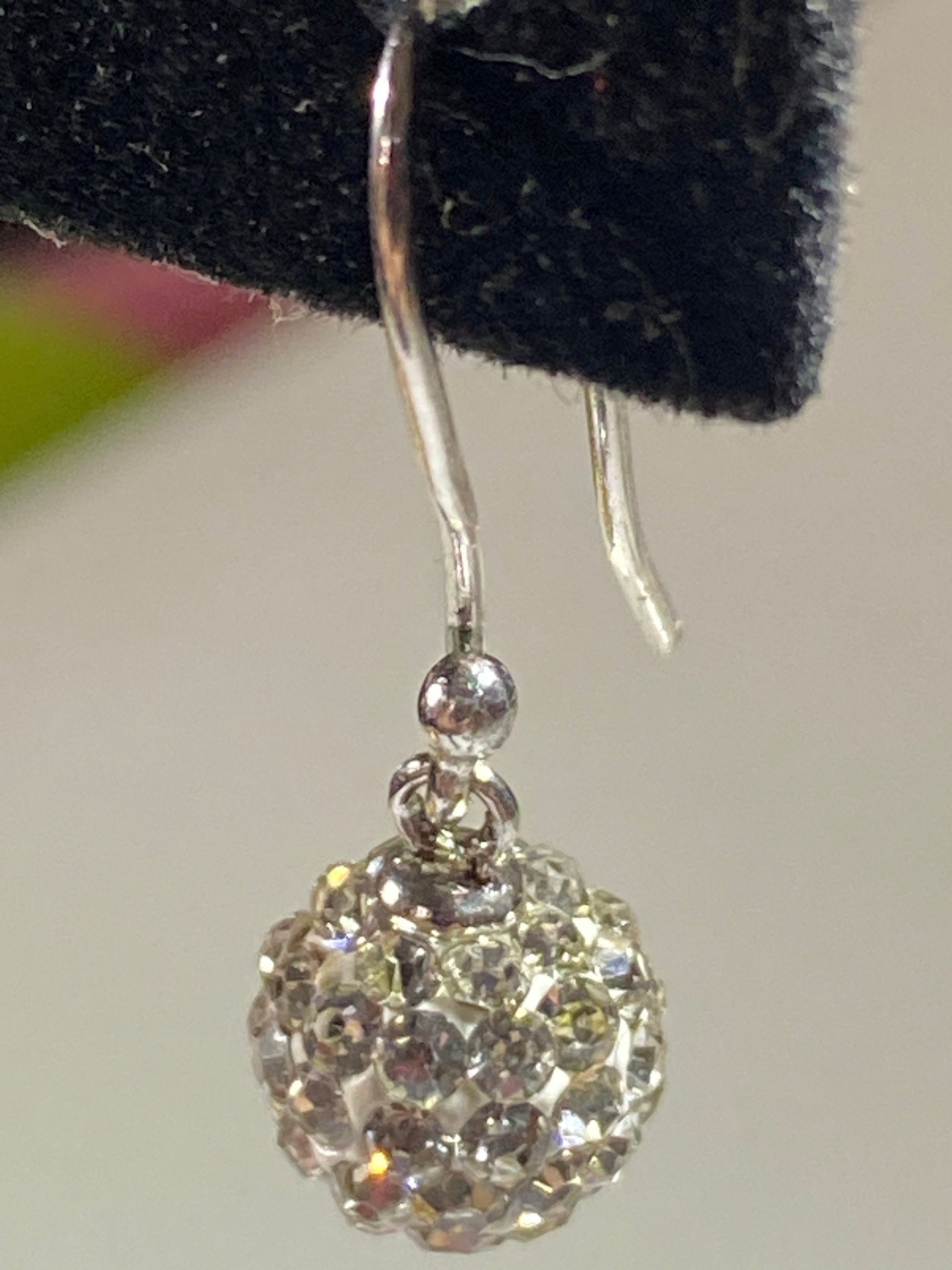 Sterling silver crystal Golf ball pave pendant and dangling earrings gift set