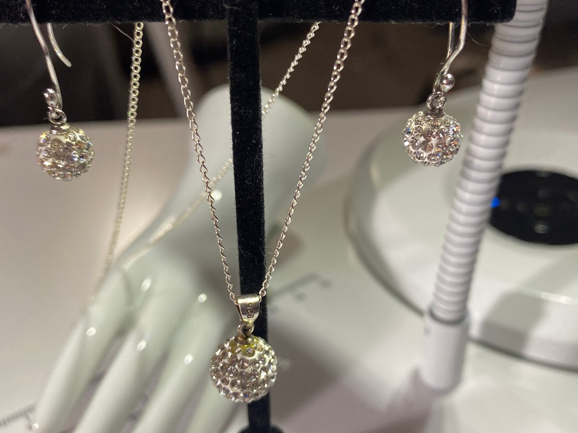 Sterling silver crystal Golf ball pave pendant and dangling earrings gift set