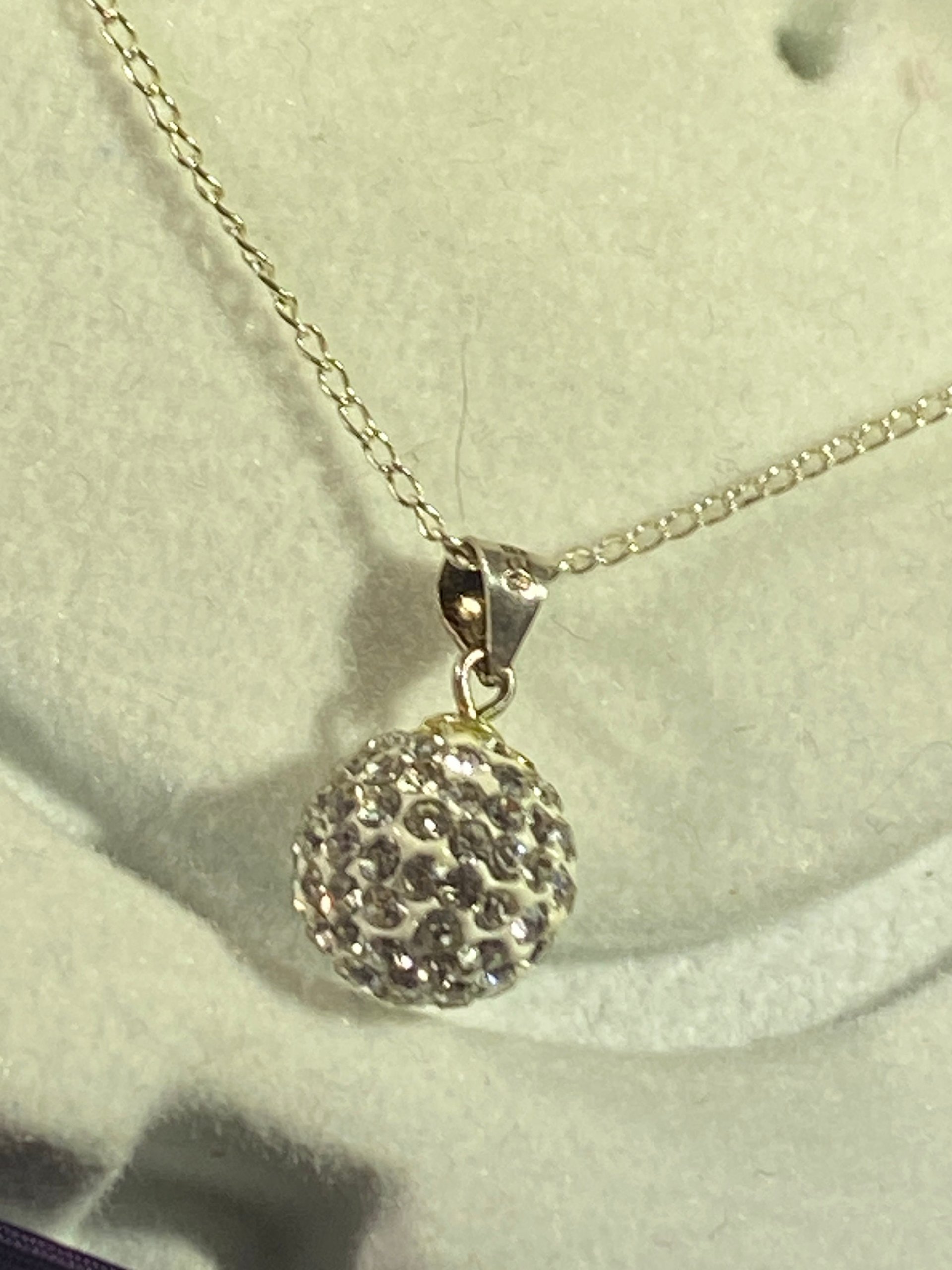 Sterling silver crystal Golf ball pave pendant and dangling earrings gift set