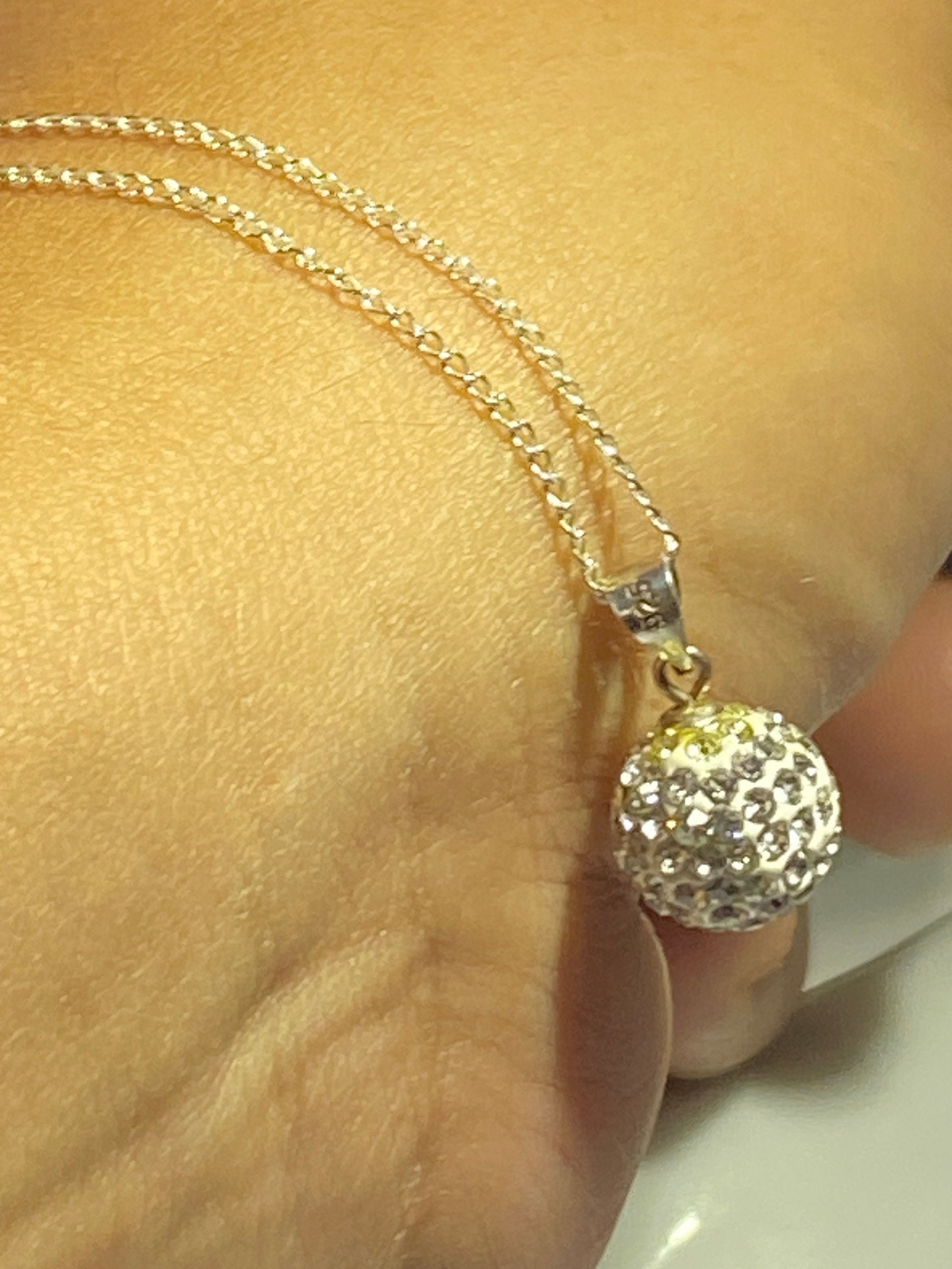 Sterling silver crystal Golf ball pave pendant and dangling earrings gift set