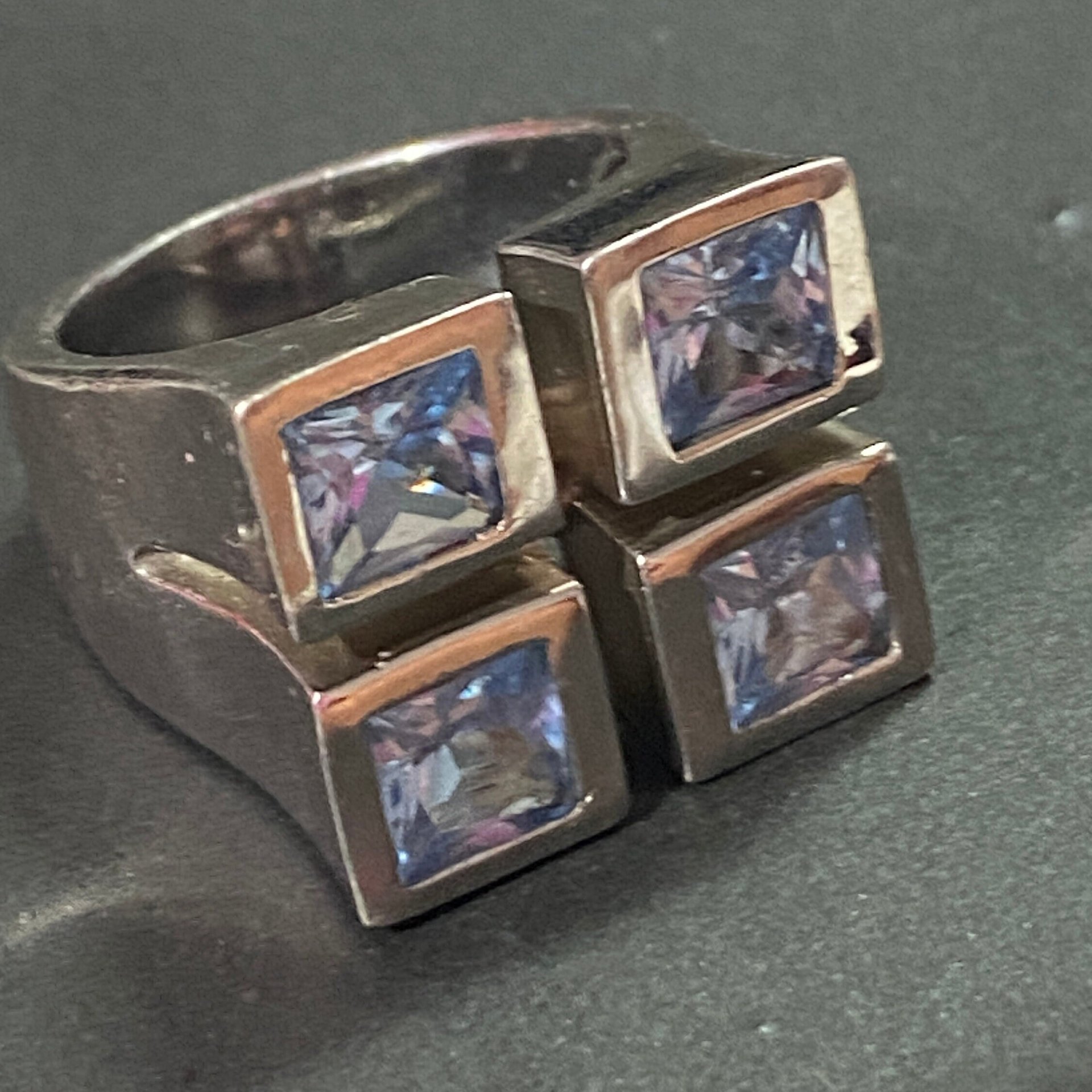 Sterling Metalsmith signed square framed light blue Topaz ring